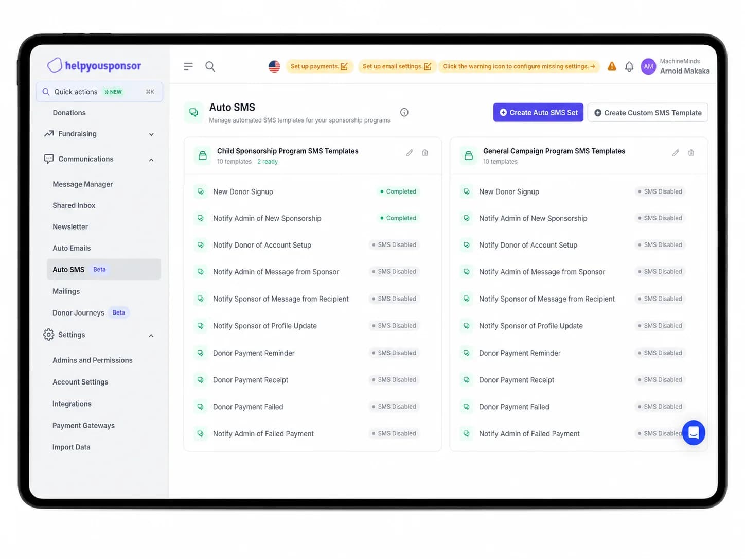 Auto SMS for Donor Notifications