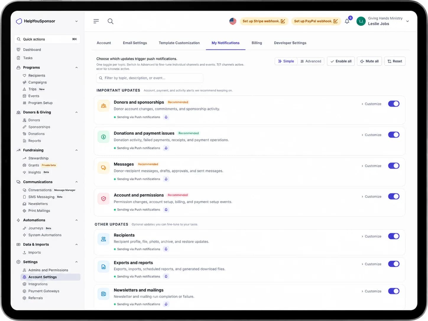 Notification Preferences Center